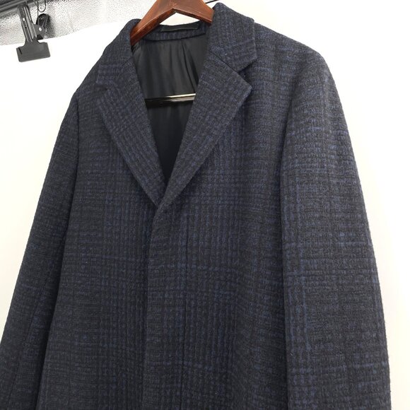 Theory Boucle Plaid Suffolk Coat Wool Blend Blue Black Mens Medium Winter Luxury - Picture 3 of 8